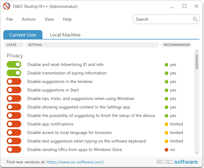 Privacy instellingen Windows 11 wijzigen met ShutUp10