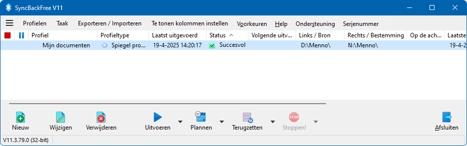 SyncBackFree hoofdvenster