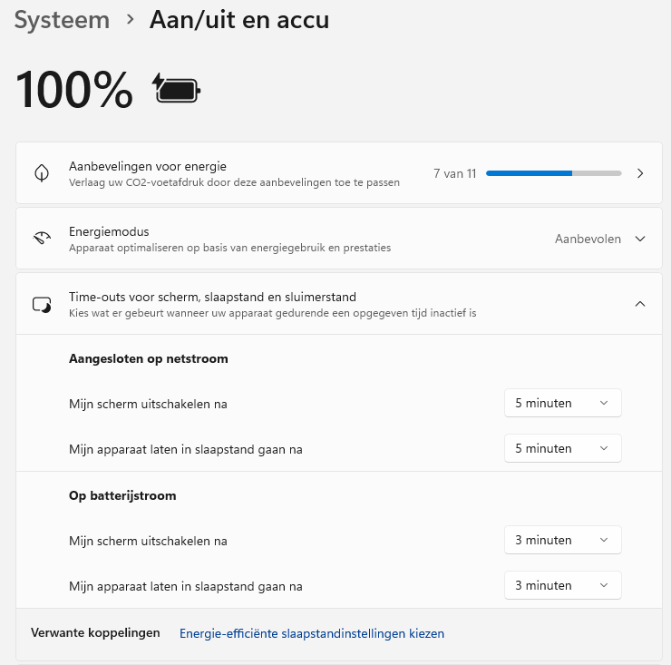 Windows 11: scherm, slaapstand en energiemodus 