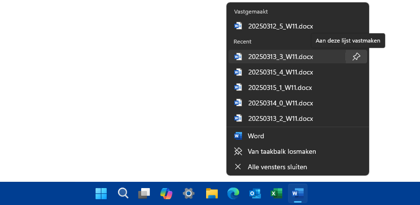 Jump Lists Windows 11 apps