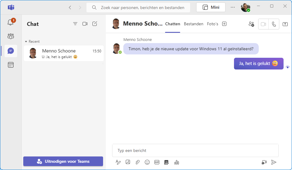 Microsoft Teams chat of videochat starten
