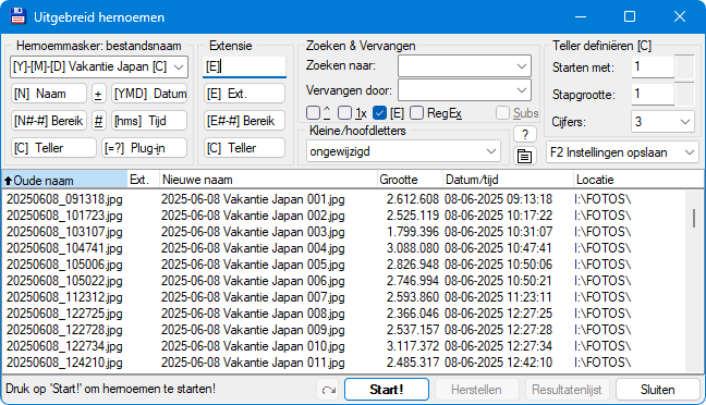 Total Commander: optie Uitgebreid hernoemen