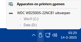 Melding veilig uitwerpen interne schijf met Windows