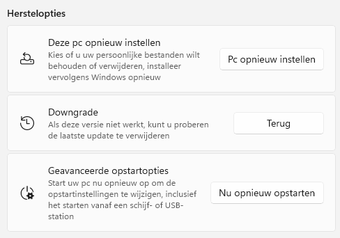 Instellingen > Systeem > Systeemherstel > knop Terug