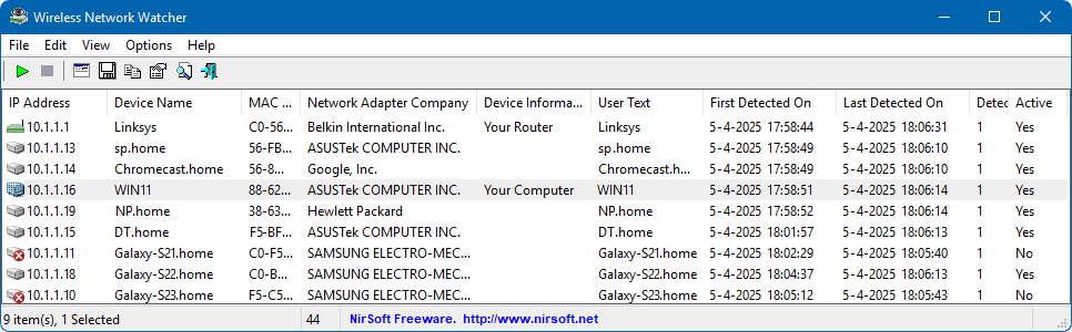 Wireless Network Watcher: controleer alle op het netwerk aangesloten apparaten