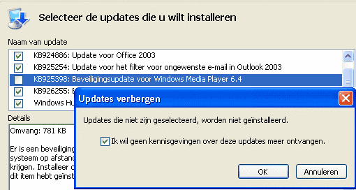 Essentiele Windows Updates verbergen