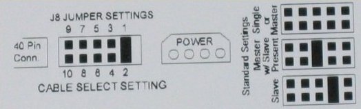 Jumper settings zoals dat op de harde schijf staat (MASTER, SLAVE, CS)