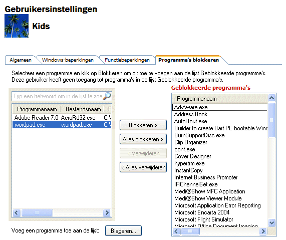 Windows Steady State: programma's blokkeren