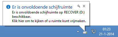Er is onvoldoende schijfruimte