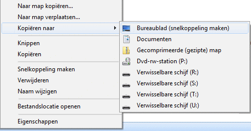 Kopiren naar (in het contextmenu)  Bureaublad (snelkoppeling maken)