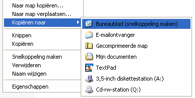 Kopiren naar (in het contextmenu)  Bureaublad (snelkoppeling maken)