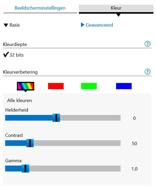 Grafische kaart: instellen contrast en brightness (helderheid)