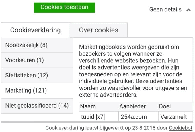 Marketingcookies, statistiekencookies e.d.