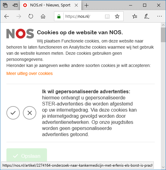 Cookiemelding: accepteren van gepersonaliseerde trackingcookies