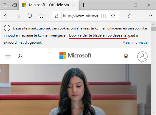 Acceptatie tracking cookies door veder te bladeren