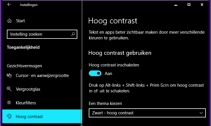 Hoog contrast inschakelen/instellen