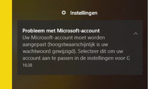 Melding 'Probleem met Microsoft-account'