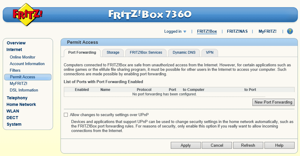 menu Fritz!Box-modem