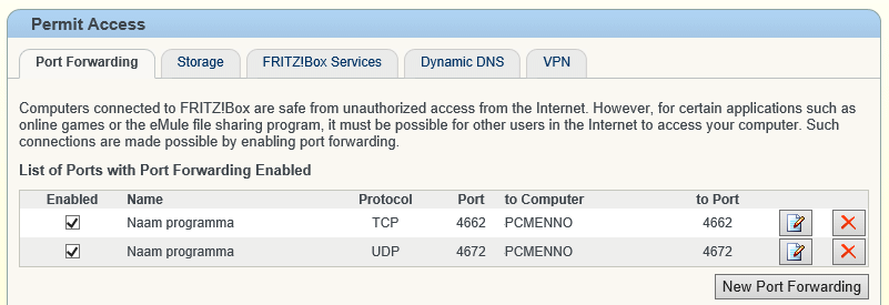 Portforwarding: Fritz!Box-modem