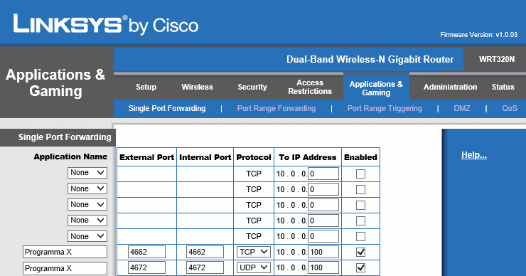 Linksys-router: portforwarding