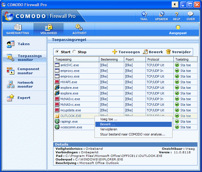 Programma's afzonderlijk toestaan of weigeren met Allow, Ask en Block.