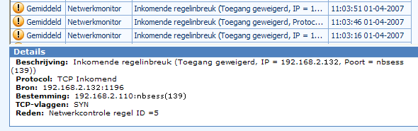 Comodo log gegevens m.b.t. geblokkeerd internetverkeer.