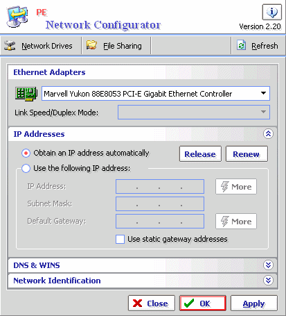 Het instellen van de netwerkinstellingen met de PE Network Configurator.