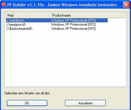 Kiezen van de Windows installatiebestanden voor PE Builder.