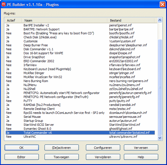 Plug-ins integreren in BartPE met PE Builder.