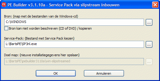 Slipstreamen van de Windows installatiebestanden met Service Pack 2.