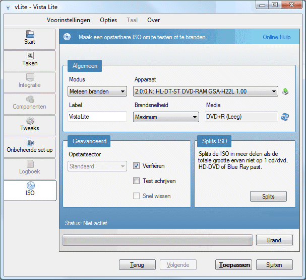 Het branden van een nieuwe Windows Vista installatie DVD