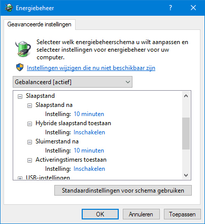 Energiebeheer (geavanceerde instellingen)