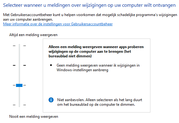 Gebruikersaccountbeheer meldingen wijzigen