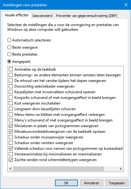 instellinegn visuele effecten