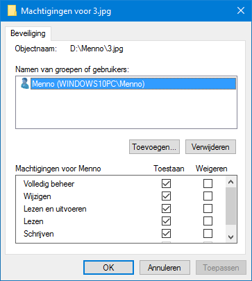 Machtigingen bestand wijzigen