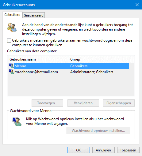 Aanmeldscherm overslaan met NETPLWIZ