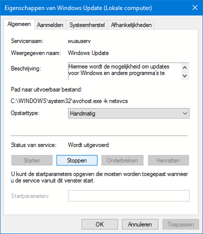 Service Windows Update uitschakelen