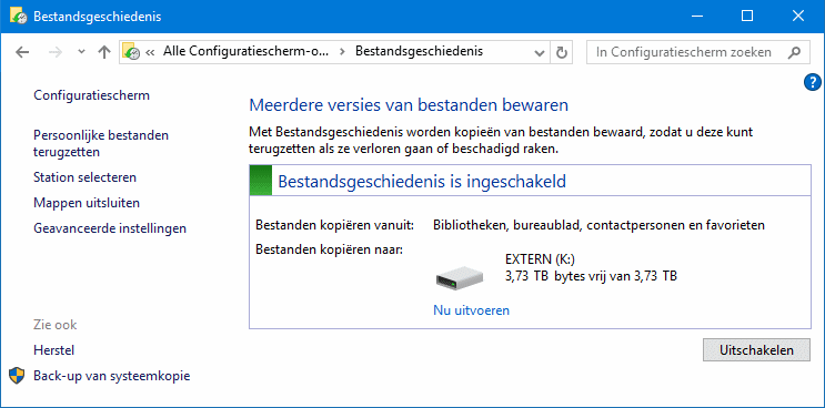 Bestandsgeschiedenis Windows 10