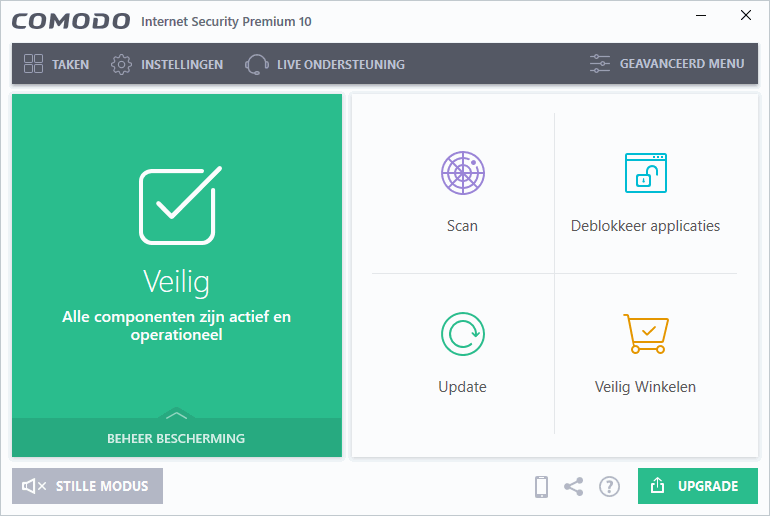 Het basisscherm van Comodo firewall Professional