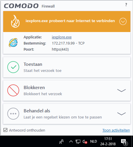 Pop-up voor Comodo Firewall