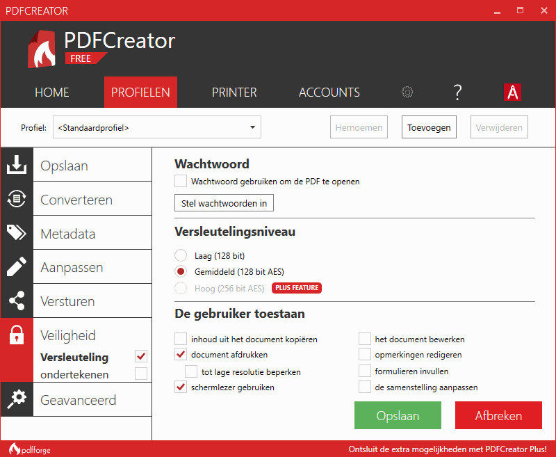 PDFCreator instellingen