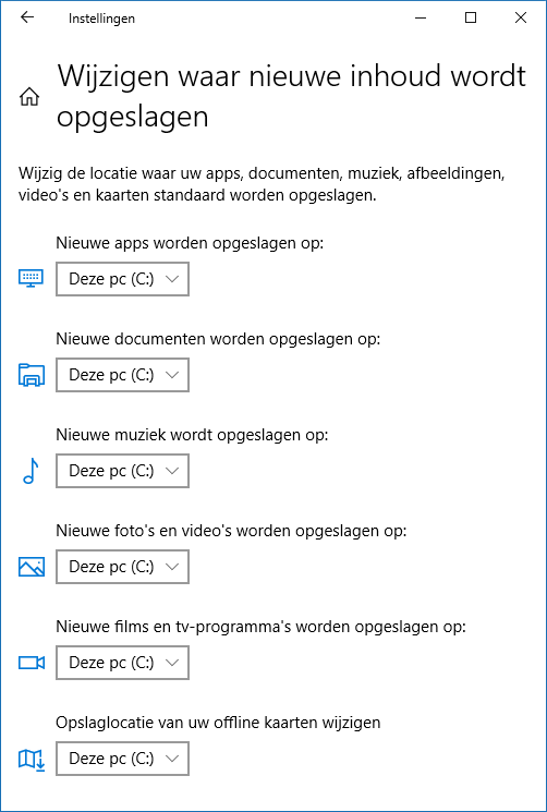 Wijzigen waar nieuwe inhoud wordt opgeslagen