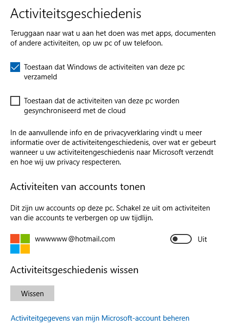 Windows 10: Activiteitengeschiedenis