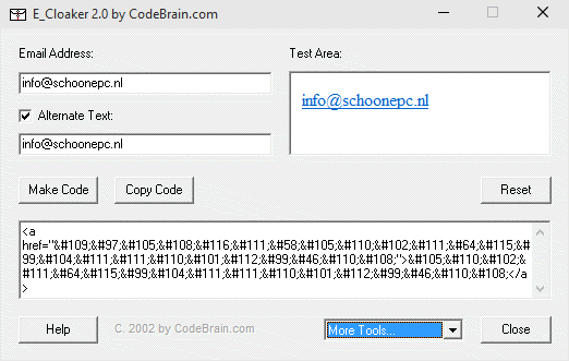 E_Cloaker voor het versleutelen van uw e-mailadres tegen zoekrobots.
