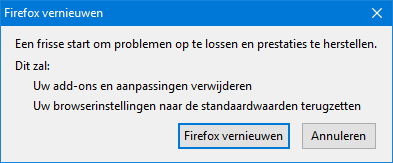 Resetten/herstellen instellingen Firefox