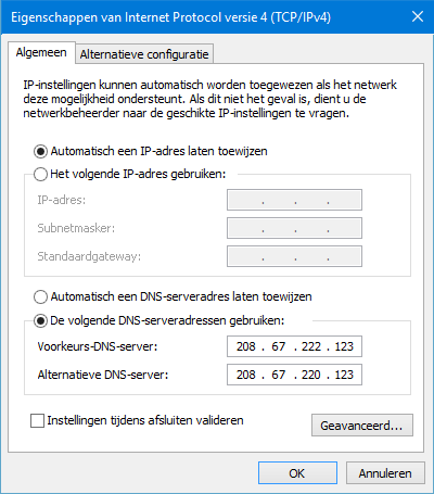 Voorkeurs-DNS-server en alternatieve DNS-server wijzigen