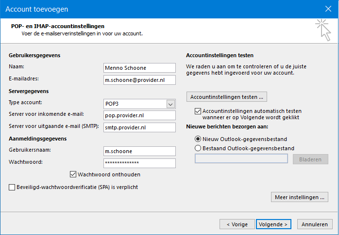 Outlook server instellingen wijzigen