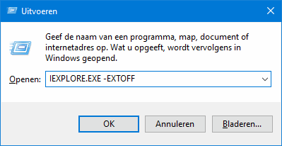 Internet Explorer opstarten zonder invoegtoepassingen