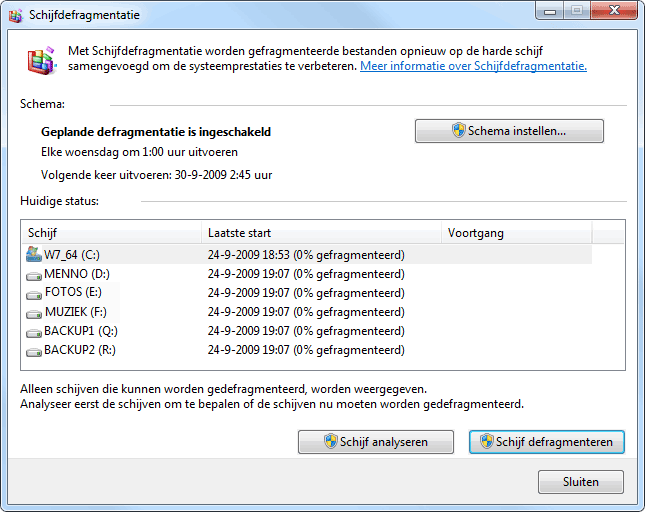 Harde schijf/partities defragmenteren