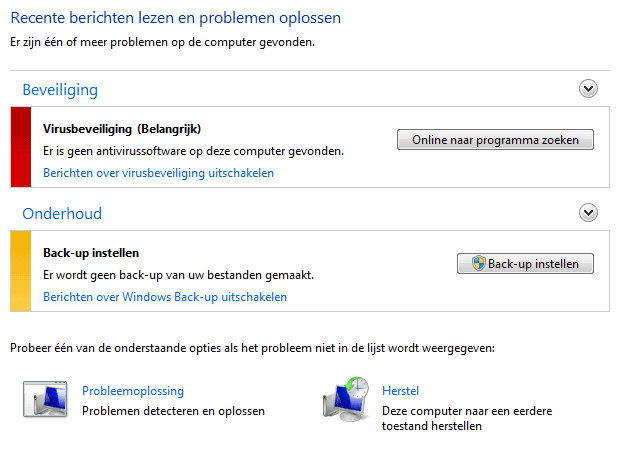 saai Centraliseren patroon Het Onderhoudscentrum van Windows 7, Windows updates en het Netwerkcentrum